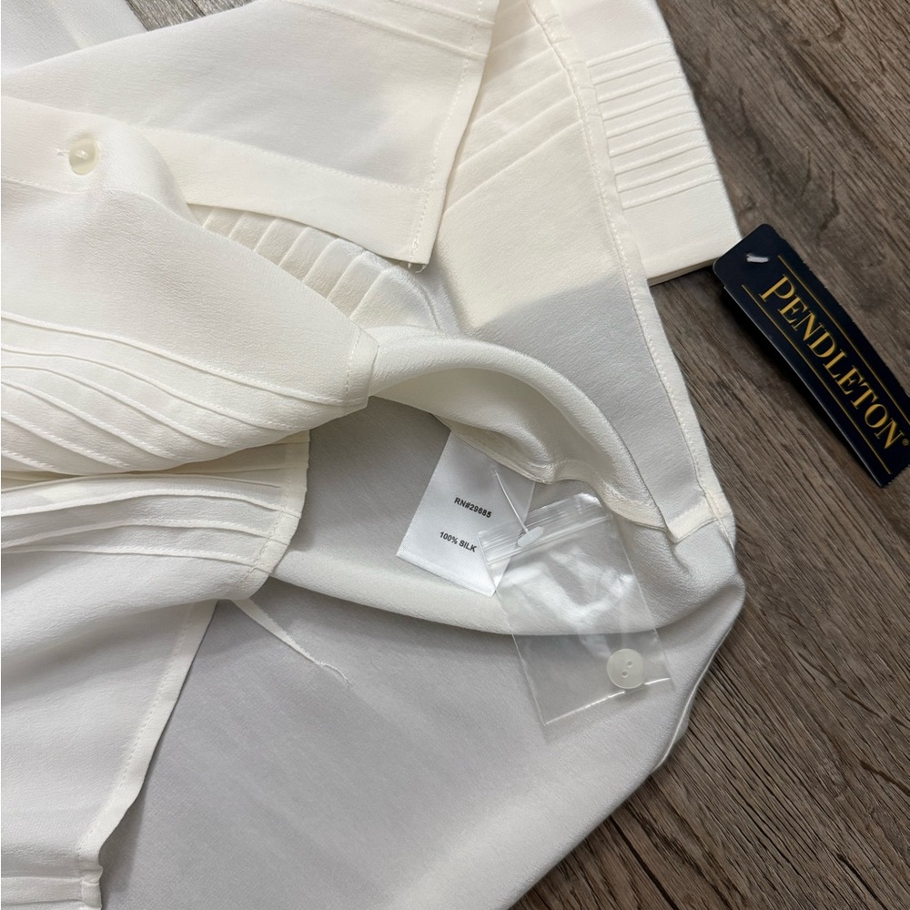 Pendleton • 100% Silk Pintuck Ivory Button Front … - image 10